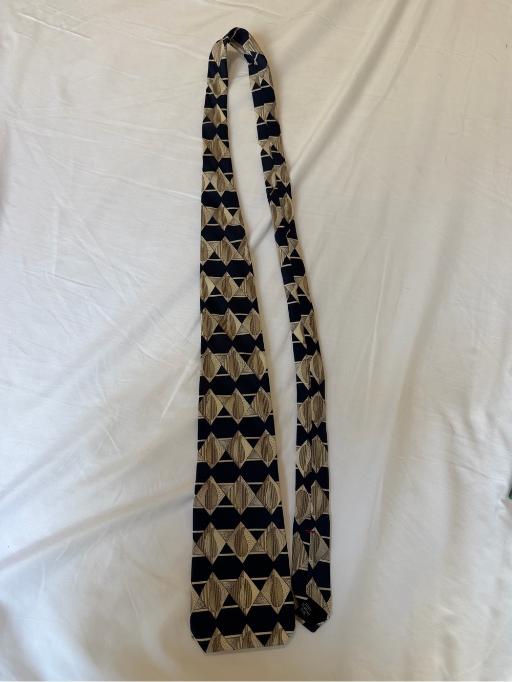 Louis Feraud Navy and Beige Geometric Silk Tie